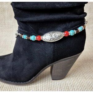 NWOT Cute Faux Stone Bead and Silver Tone Charm & Chain Boot Bracelet Accessory